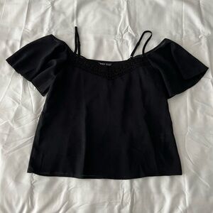 Black Cold Shoulder Blouse With Guipure Lace Detail